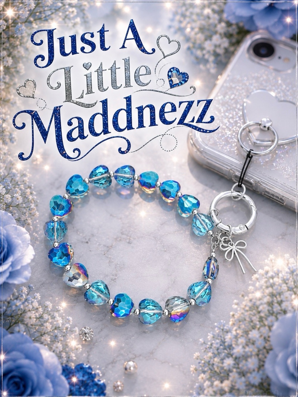Blue Heart Crystal Beaded Phone Chain
